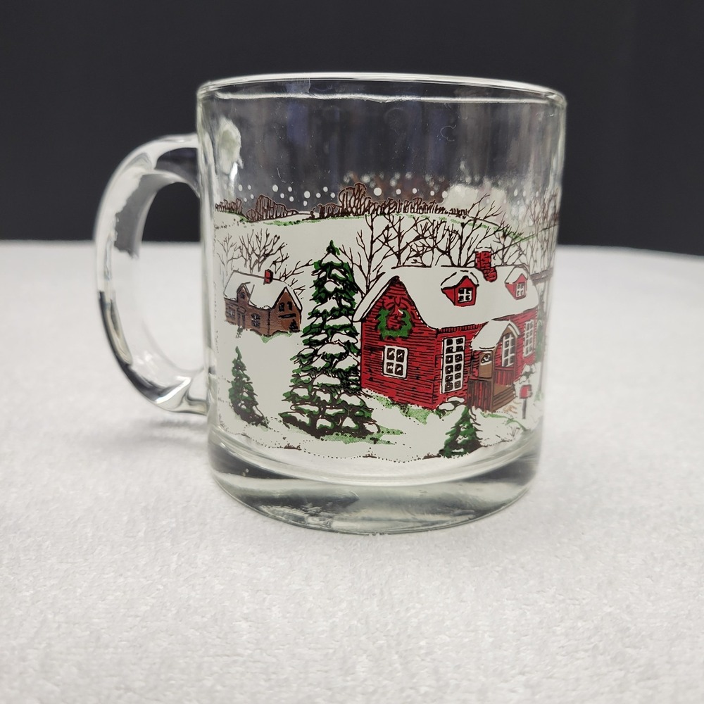 Libbey Vintage Winter Village clear glass mug made in the USA